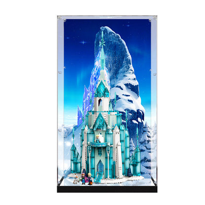LEGO 43197 The Ice Castle Spiegel Acryl Vitrine mit Ringlicht & UV-bedrucktem Hintergrund - Staubdichte Ausstellung