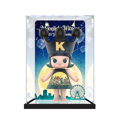 Suitable for Pop Mart MOLLY Moonlight Witness Display Case – Showcase with UV-Printed Background & Mirror Base