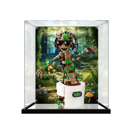 Acrylic Display Case for LEGO 76297 Dancing Groot, with Themed Printed Background & Dustproof Box
