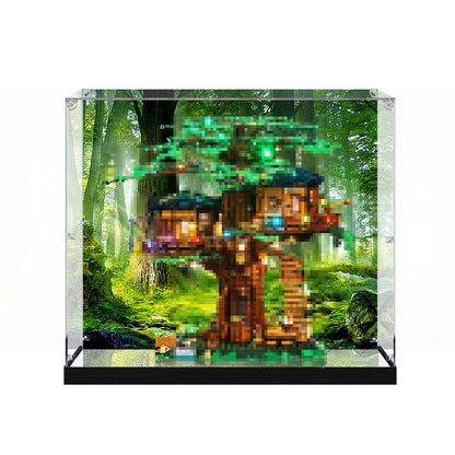 Acrylic Display Case for LEGO 21318 Tree House, with Themed Printed Background & Dustproof Box