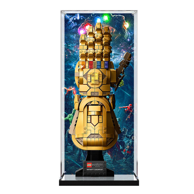 Acrylic Display Case for LEGO 76191 Infinity Gauntlet, with Themed Printed Background & Dustproof Box