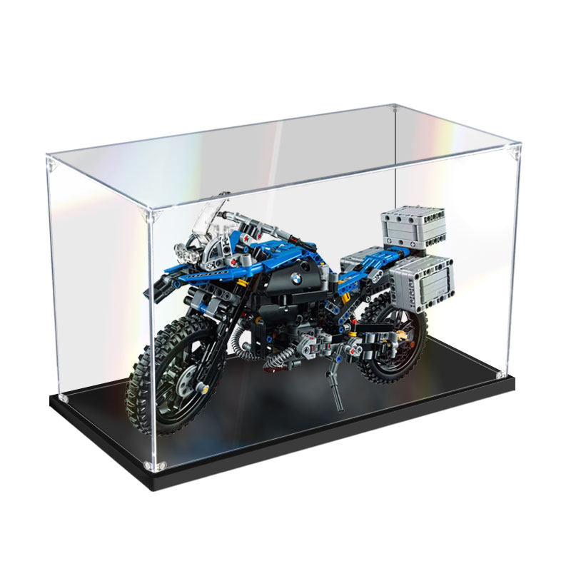 Acrylic Display Case for LEGO 42063 BMW R 1200 GS Adventure, with Themed Printed Background & Dustproof Box