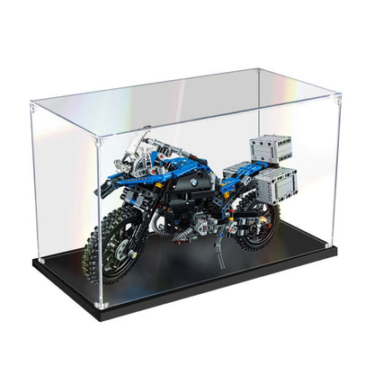 Acrylic Display Case for LEGO 42063 BMW R 1200 GS Adventure, with Themed Printed Background & Dustproof Box
