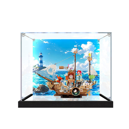 Suitable for Pop Mart Toy Boat Display Case – Showcase with UV-Printed Background & Mirror Base