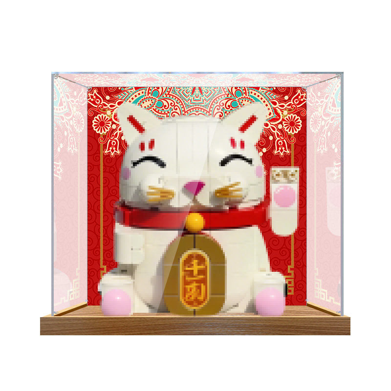 LEGO 40813 Lucky Cat Mirror Acrylic Display Case with Ring Light & UV-Printed Background - Dustproof Showcase