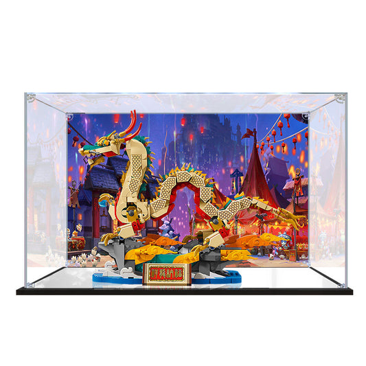 Acrylic Display Case for LEGO 80112 Dragon, with Themed Printed Background & Dustproof Box