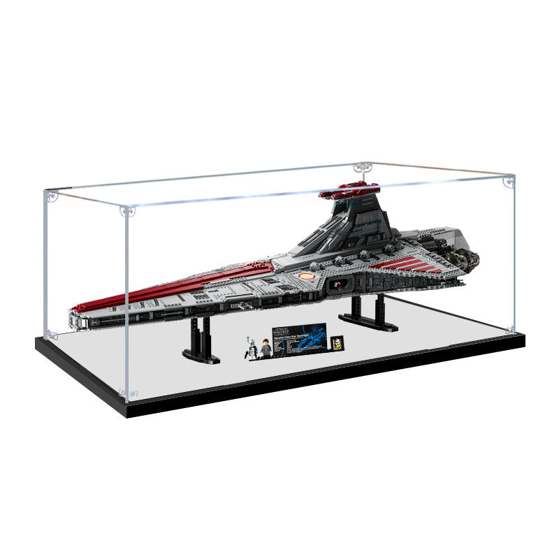 LEGO 75367 Venator-Class Republic Attack Cruiser Spiegel-Acryl-Vitrine mit Ringlicht & UV-bedrucktem Hintergrund - Staubgeschützte Ausstellung