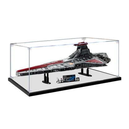 LEGO 75367 Venator-Class Republic Attack Cruiser Spiegel-Acryl-Vitrine mit Ringlicht & UV-bedrucktem Hintergrund - Staubgeschützte Ausstellung