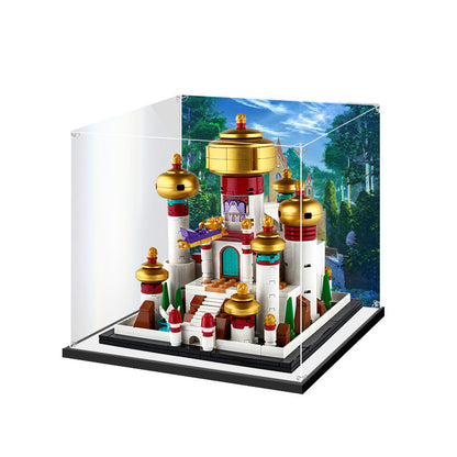 Acrylic Display Case for LEGO 40613 Mini Disney Palace of Agrabah, with Themed Printed Background & Dustproof Box