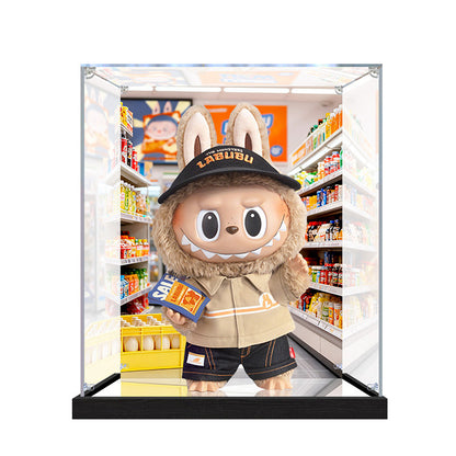 Suitable for Pop Mart THE MONSTERS LABUBU Display Case – Showcase with UV-Printed Background & Mirror Base