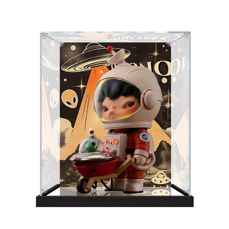 Suitable for Pop Mart Dimoo Space Display Case – Showcase with UV-Printed Background & Mirror Base