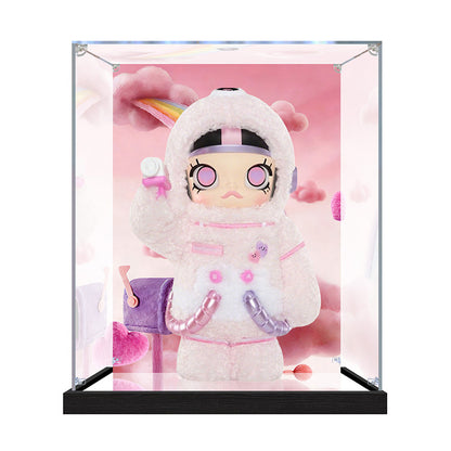 Suitable for Pop Mart MEGA SPACE MOLLY Pink Display Case – Showcase with UV-Printed Background & Mirror Base