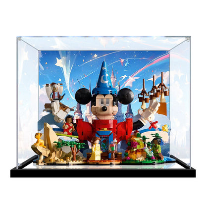 Professional Acrylic Display Case for LEGO 21352 Magic of Disney, with Themed UV Printing Background & Dustproof Box