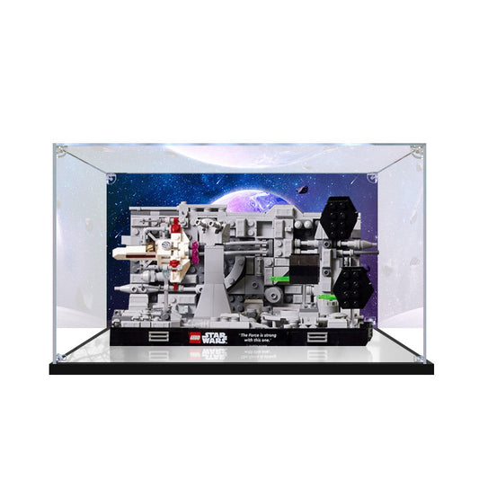 Acrylic Display Case for LEGO 75329 Death Star Trench Run Diorama, with Themed Printed Background & Dustproof Box