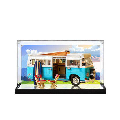 Acrylic Display Case for LEGO 10279 Volkswagen T2 Camper Van, with Themed Printed Background & Dustproof Box