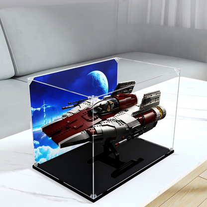 Acrylic Display Case for LEGO 75275 A-wing Starfighter, with Themed Printed Background & Dustproof Box