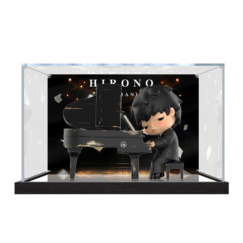 Geeignet für Pop Mart Hirono Piano Series Displaybox – Vitrine mit UV-bedrucktem Hintergrund und Spiegelboden