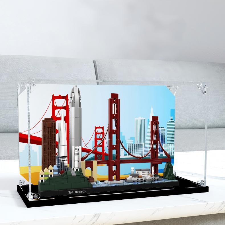 Acrylic Display Case for LEGO 21043 San Francisco, with Themed Printed Background & Dustproof Box