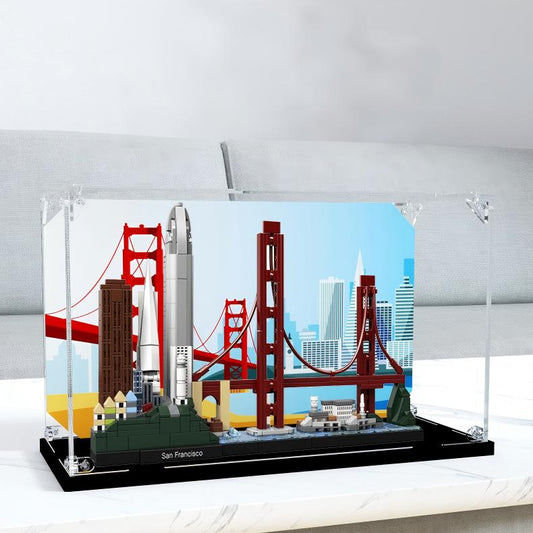 Acrylic Display Case for LEGO 21043 San Francisco, with Themed Printed Background & Dustproof Box