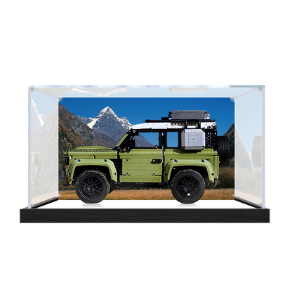 Professional Acrylic Display Case for LEGO 42110 Land Rover Defender, with Themed UV Printing Background & Dustproof Box
