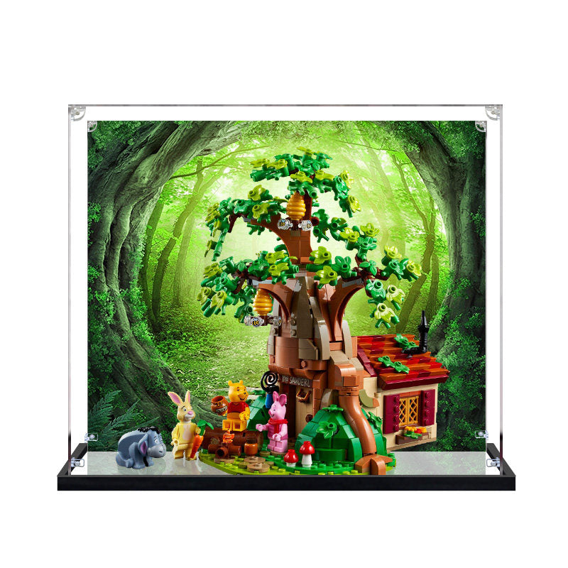 Acrylic Display Case for LEGO 21326 Winnie the Pooh, with Themed Printed Background & Dustproof Box