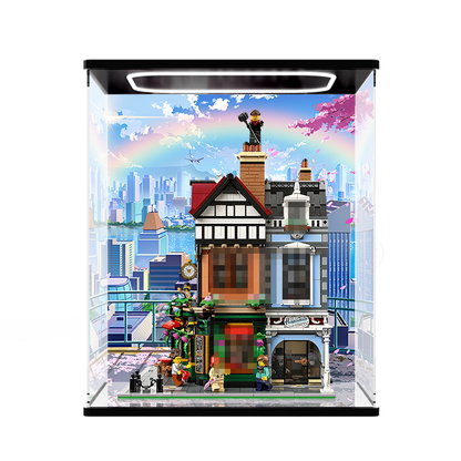 LEGO 10350 Mirror Acrylic Display Case with Ring Light & UV-Printed Background - Dustproof Showcase