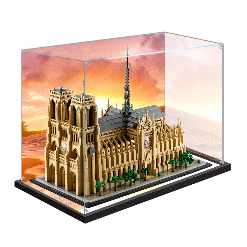 Acrylic Display Case for LEGO 21061 Notre-Dame de Paris, with Themed Printed Background & Dustproof Box