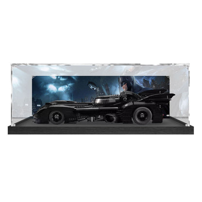 Acrylic Display Case for LEGO 76139 1989 Batmobile, with Themed UV Printing Background & Dustproof Box