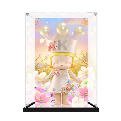 Suitable for Pop Mart Molly Flower Display Case – Showcase with UV-Printed Background & Mirror Base