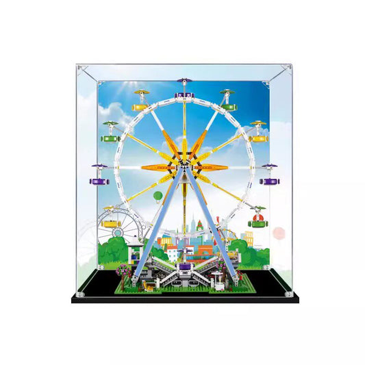 Acrylic Display Case for LEGO 10247 Ferris Wheel, with Themed Printed Background & Dustproof Box