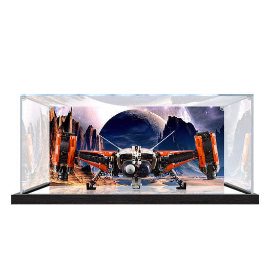 Professional Acrylic Display Case for LEGO 42181 VTOL Heavy Cargo Spaceship, with Themed UV Printing Background & Dustproof Box