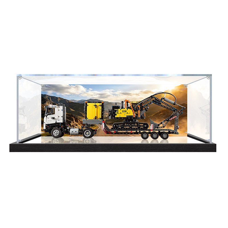 Acrylic Display Case for LEGO 42175 Volvo FMX Truck, with Themed Printed Background & Dustproof Box