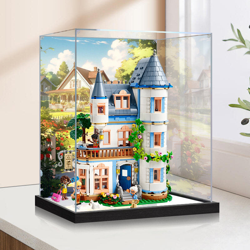 Acrylic Display Case for LEGO 42638 Castle Medieval Town, with Themed Printed Background & Dustproof Box