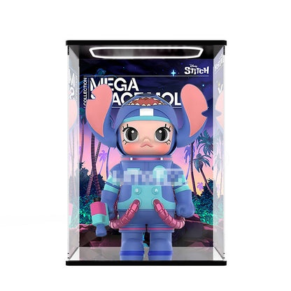 Pop Mart Mega Space Molly x Disney Stitch Mirror Acrylic Display Case with Ring Light & UV-Printed Background - Dustproof Showcase