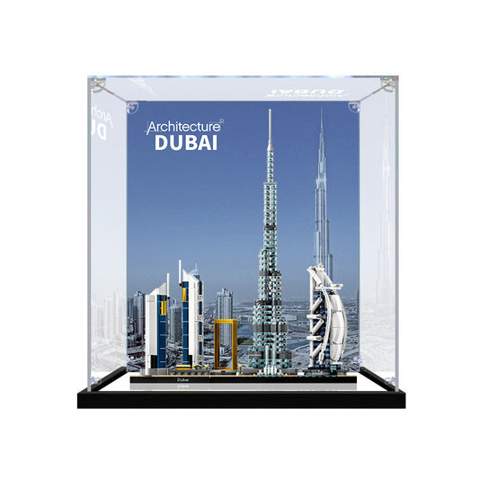 Acrylic Display Case for LEGO 21039 Shanghai, with Themed Printed Background & Dustproof Box