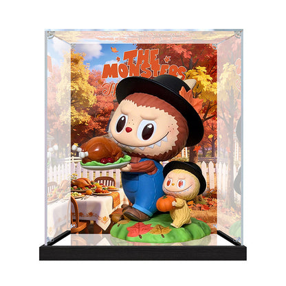 Suitable for Pop Mart The Monsters Thanksgiving Day Display Case – 15x15x20cm Showcase with UV-Printed Background & Mirror Base