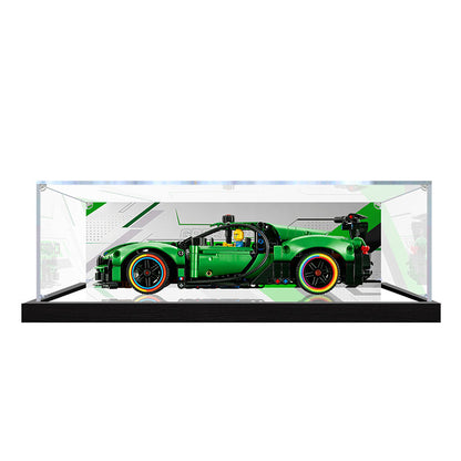 Acrylic Display Case for LEGO 42241 Technic Green Bugatti Chiron Pur Sport Hypercar Model, with Themed Printed Background & Dustproof Box
