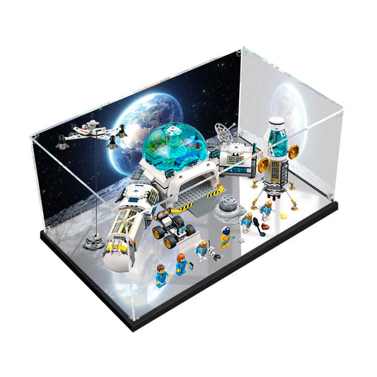 Acrylic Display Case for LEGO 60350 Lunar Research Base, with Themed Printed Background & Dustproof Box