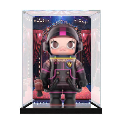 Pop Mart Molly Pixel Stage Series Mirror Acrylic Display Case with Ring Light & UV-Printed Background - Dustproof Showcase