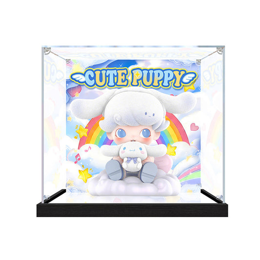Suitable for Pop Mart Cute Puppy Display Case – Showcase with UV-Printed Background & Mirror Base