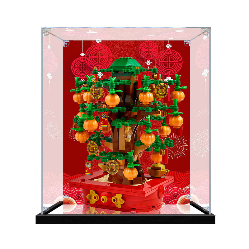 Acrylic Display Case for LEGO 40648 Money Tree, with Themed Printed Background & Dustproof Box