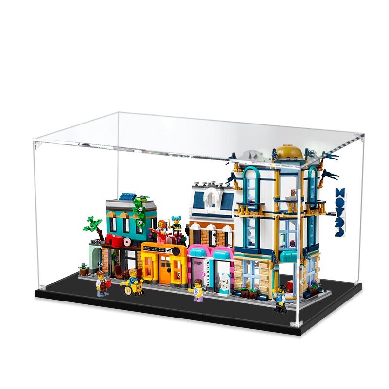 Acrylic Display Case for LEGO 31141 Main Street, with Themed Printed Background & Dustproof Box