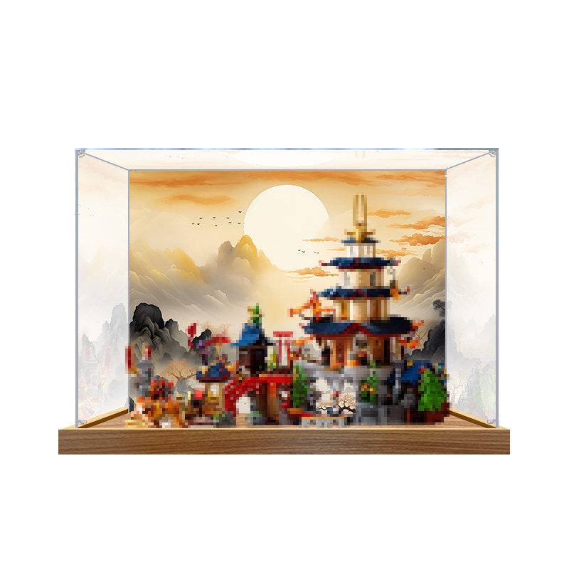 LEGO 71814 Tournament Temple City Mirror Acrylic Display Case with Ring Light & UV-Printed Background - Dustproof Showcase