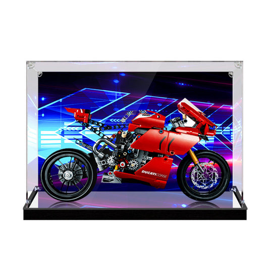 Acrylic Display Case for LEGO 42017 Twin-Rotor Helicopter, with Themed Printed Background & Dustproof Box