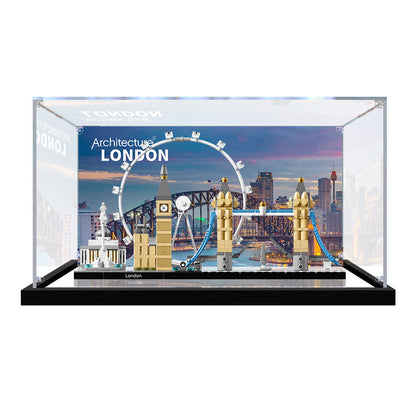 Acrylic Display Case for LEGO 21034 London, with Themed Printed Background & Dustproof Box