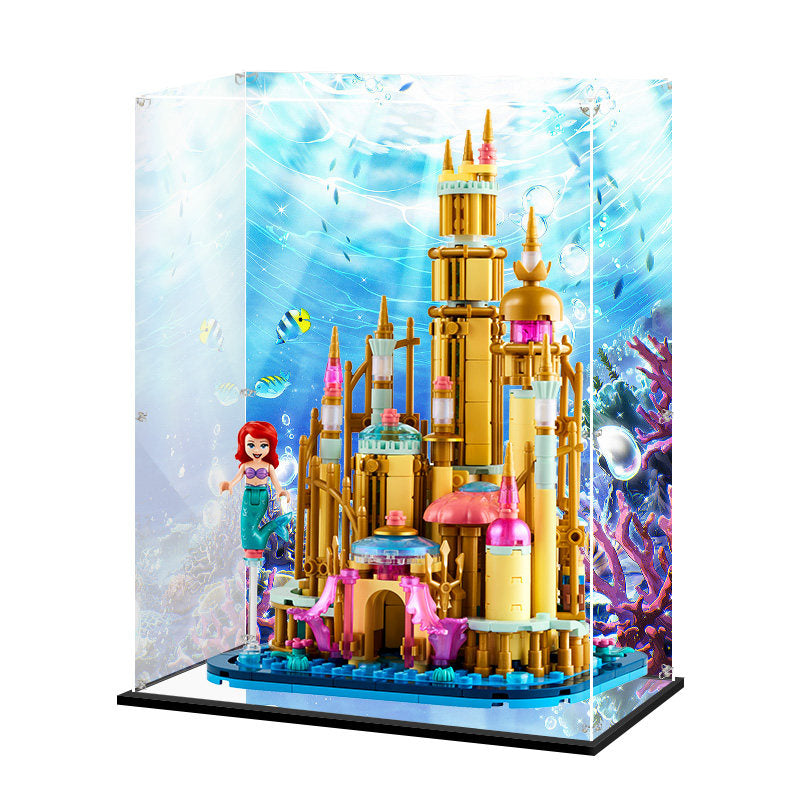 Acrylic Display Case for LEGO 40708 Mini Disney Ariel's Castle, with Themed Printed Background & Dustproof Box