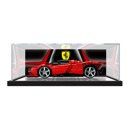 Professional Acrylic Display Case for LEGO 42143 Ferrari Daytona SP3, with Themed UV Printing Background & Dustproof Box