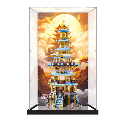 Acrylic Display Case for LEGO 80058 Celestial Pagoda, with Themed Printed Background & Dustproof Box