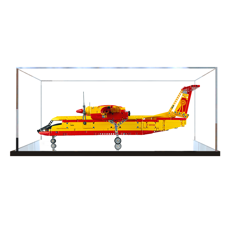 Acrylic Display Case for LEGO 42152 Firefighter Aircraft, with Themed Printed Background & Dustproof Box