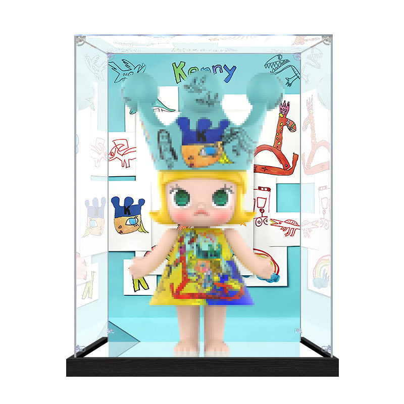 Suitable for Pop Mart Molly Kenny Display Case – Showcase with UV-Printed Background & Mirror Base